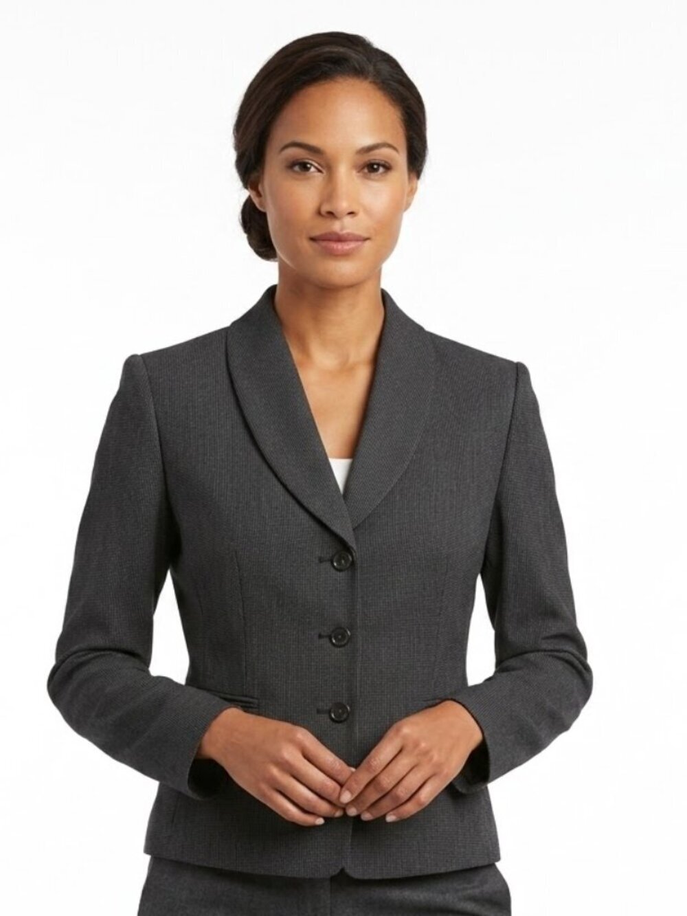 Tahari ASL Blazer Size 10P Black White Micro Dots Long Sleeve Shawl Collar Lined